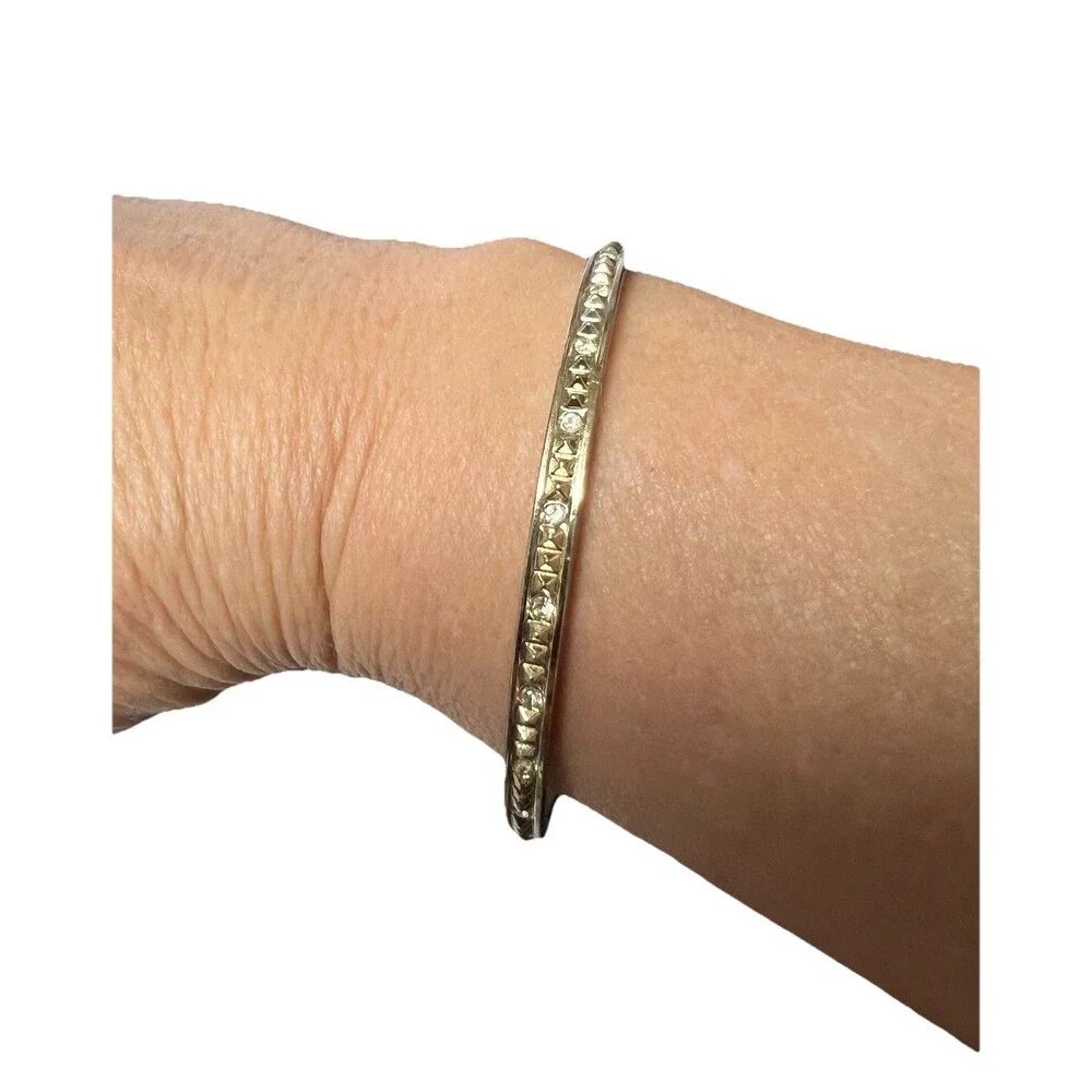 Ann Taylor Loft Gold Tone Pyramid Stud‎ Rhinestone Bangle Bracelet
